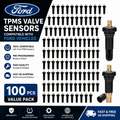 100x TPMS Rubber Valve Stems Compatible with Ford TPMS Sensors Service Kit